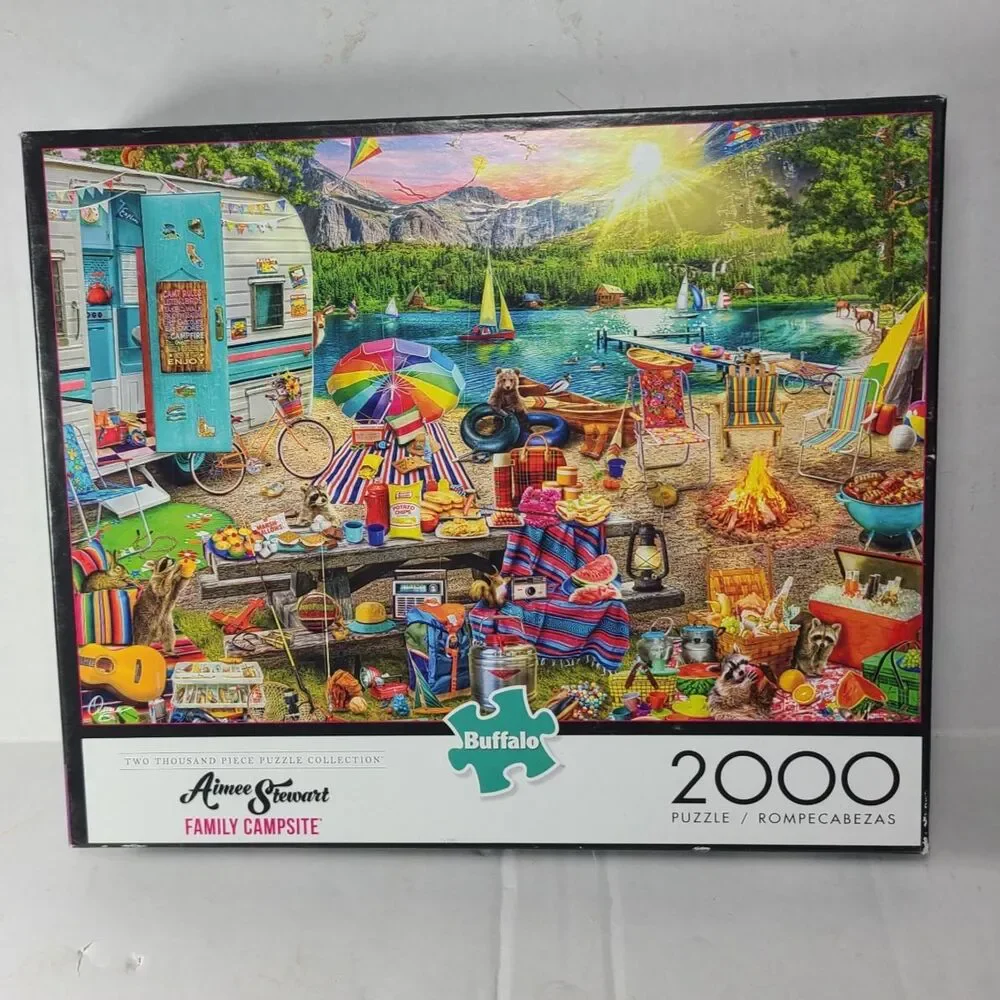 Family Campsite 2000 Piece Jigsaw Puzzle Buffalo 9200 Aimee Stewart Bonus Poster